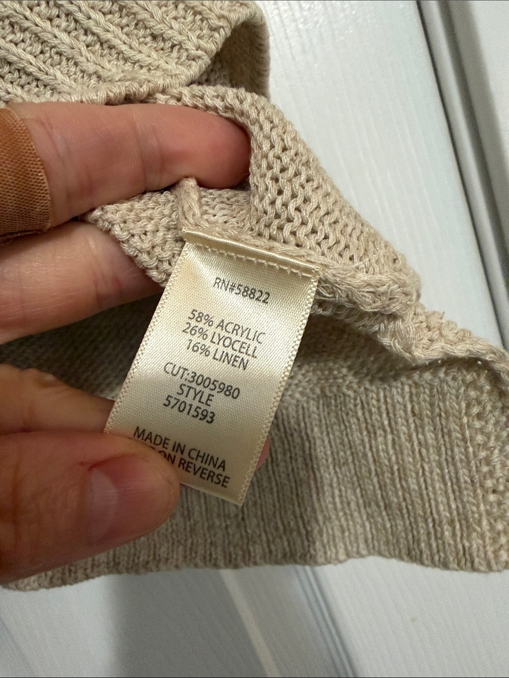 Max Studio Beige Open-Weave Crewneck Sweater - Picture 4 of 5